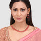Pink & Gold-Plated Stone-Studded Leaf Shaped Jewellery Set