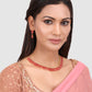 Pink & Gold-Plated Stone-Studded Leaf Shaped Jewellery Set