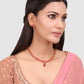 Pink & Gold-Plated Stone-Studded Leaf Shaped Jewellery Set