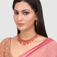 Pink & Gold-Plated Stone-Studded Leaf Shaped Jewellery Set