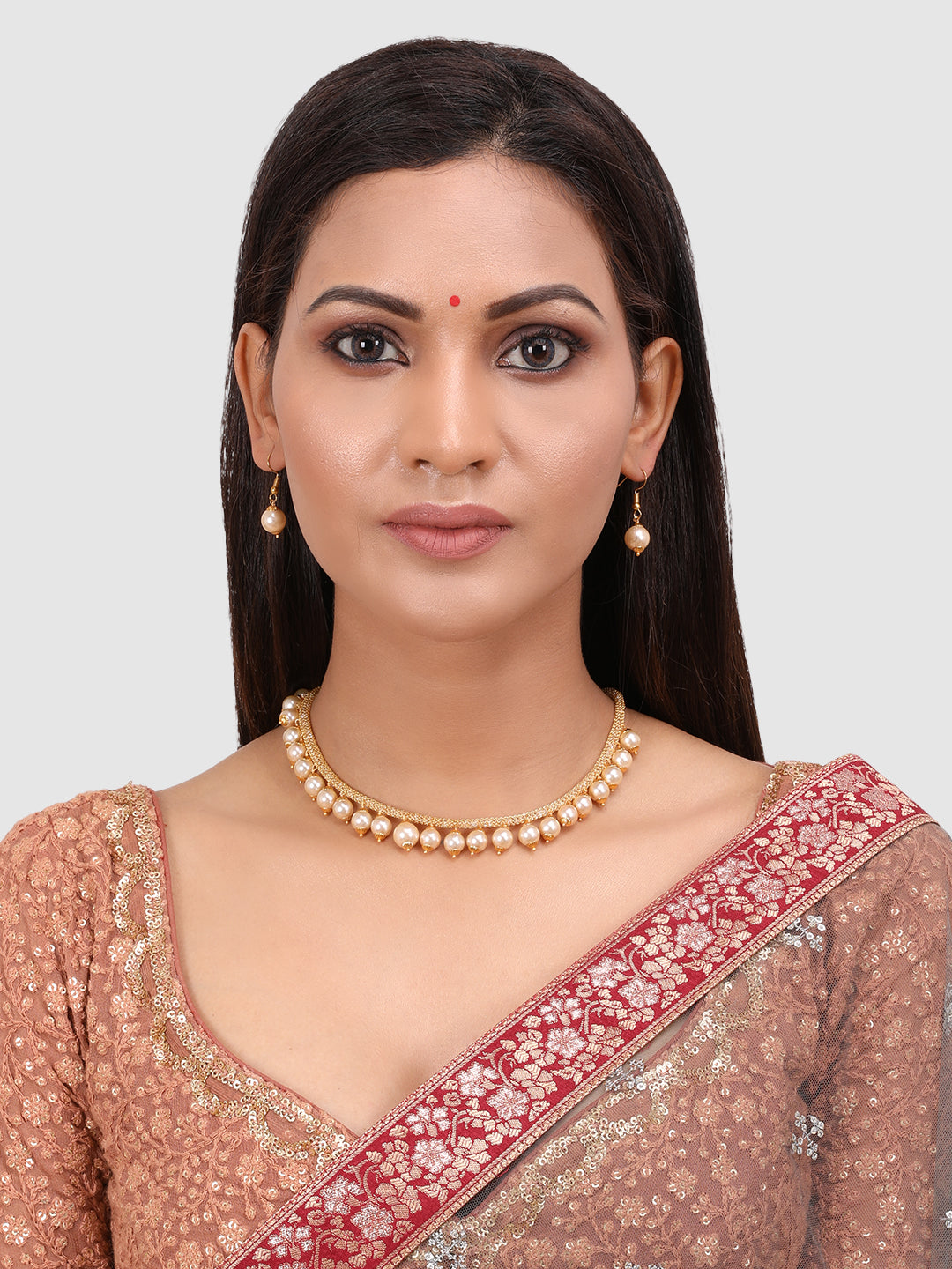 Gold-Plated Off White Beaded Handcrafted Jewellery Set