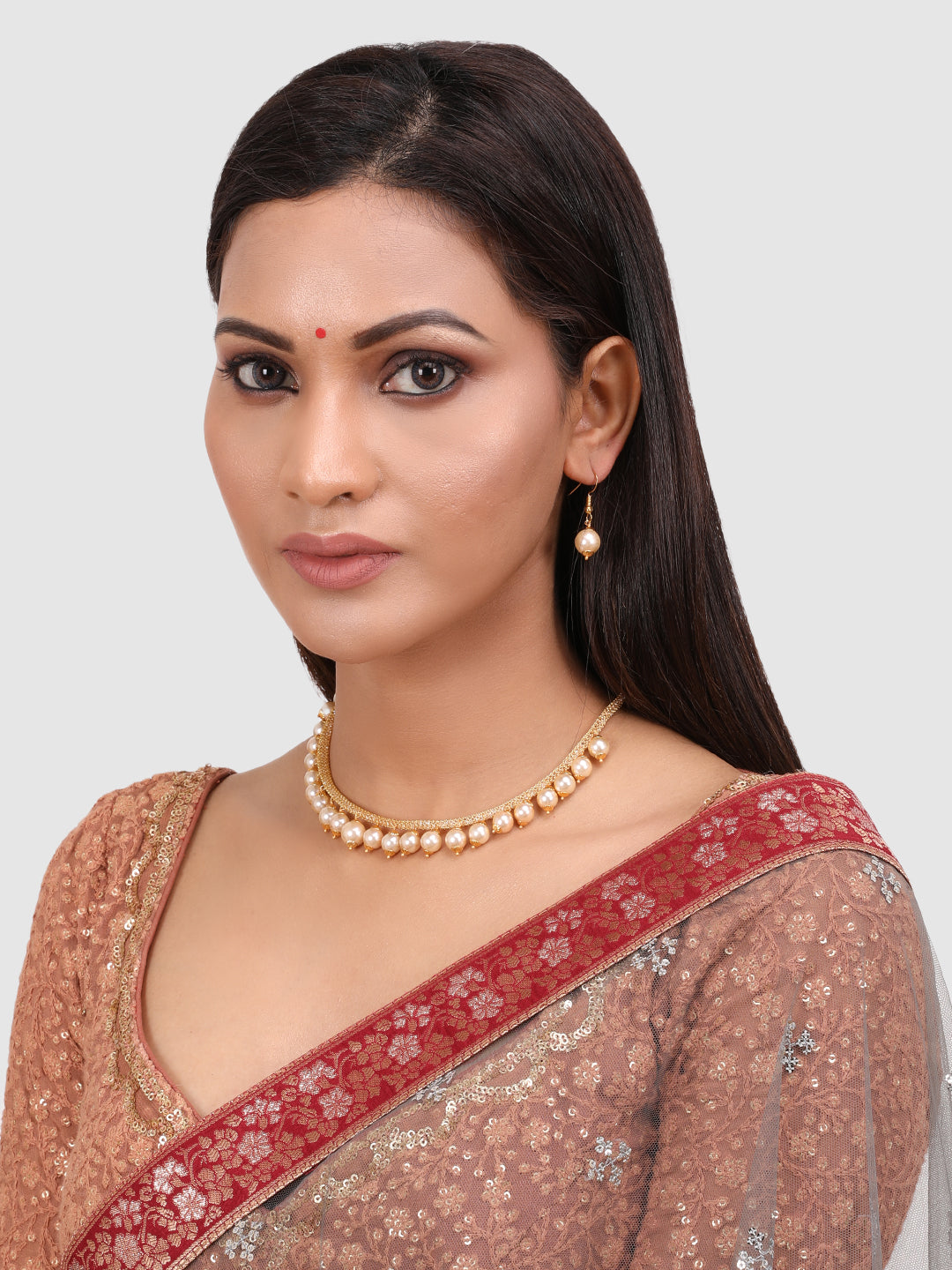 Gold-Plated Off White Beaded Handcrafted Jewellery Set