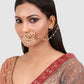 Gold-Plated Green & Red Kundan Stone-Studded & Beaded Handcrafted Vilandi Chained Nosering