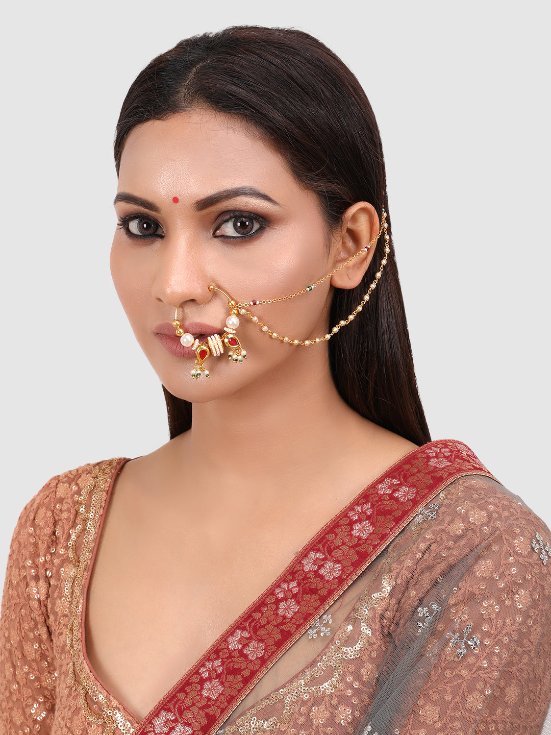 Buy I Jewels Gold Plated Traditional Ethnic Bridal Nose Ring/Nath (NL35Q)  Online at Best Prices in India - JioMart.