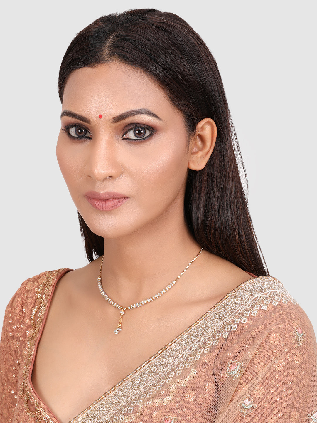 Gold Toned & White Brass Gold-Plated Mangalsutra