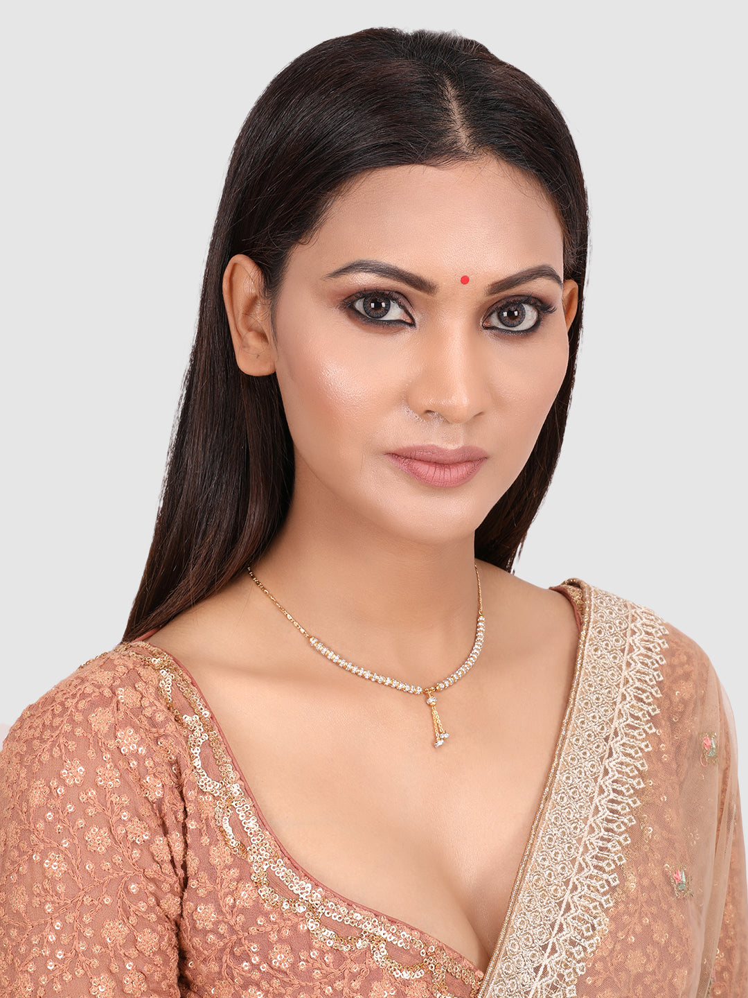 Gold Toned & White Brass Gold-Plated Mangalsutra