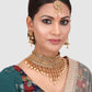 Gold-Plated & White Kundan-Studded & Pearl Beaded Jewellery Set