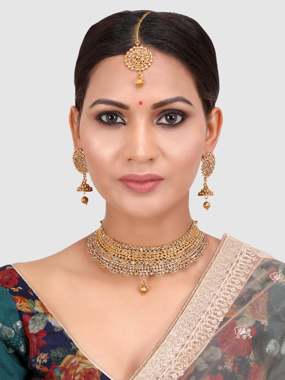 Gold Plated Bridal Stone Studded Jewellery Set