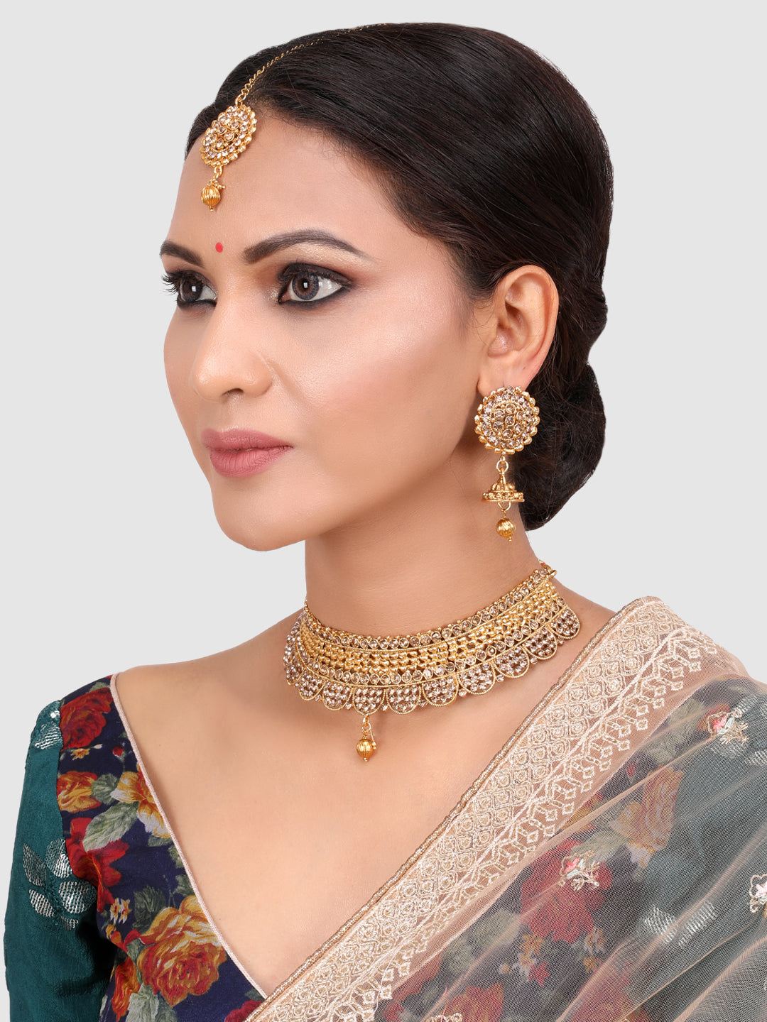 Gold Plated Bridal Stone Studded Jewellery Set