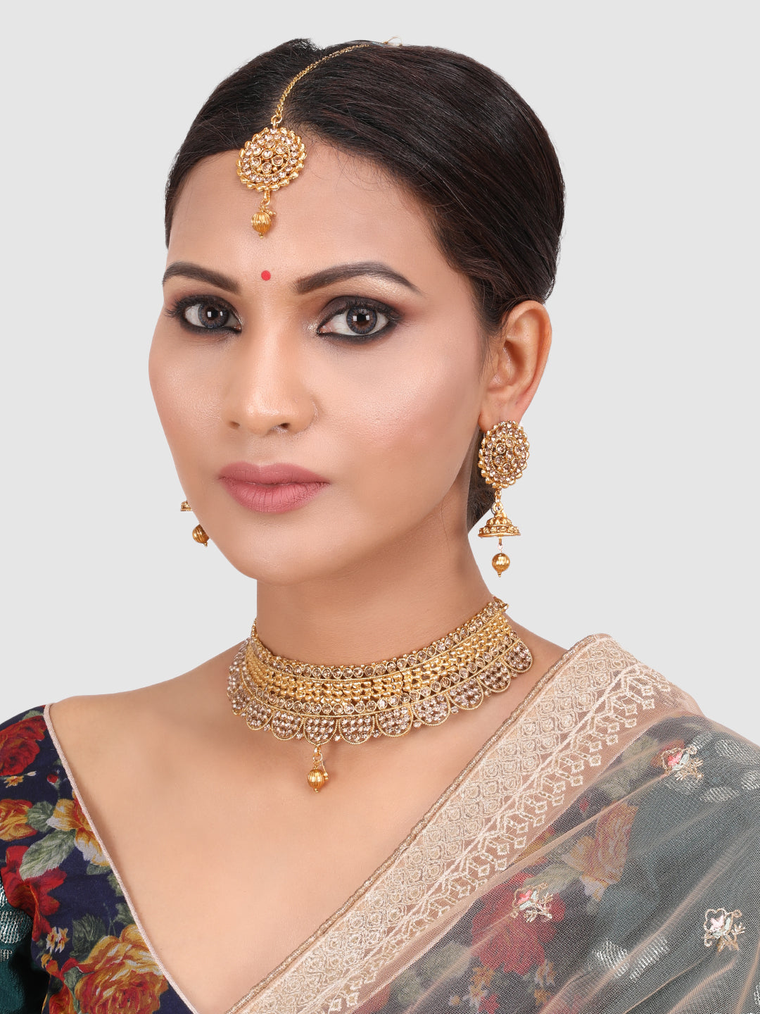 Gold Plated Bridal Stone Studded Jewellery Set