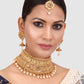 Gold Plated Stone Studded Choker Set with Chandbali Shape Earring & Maangtika