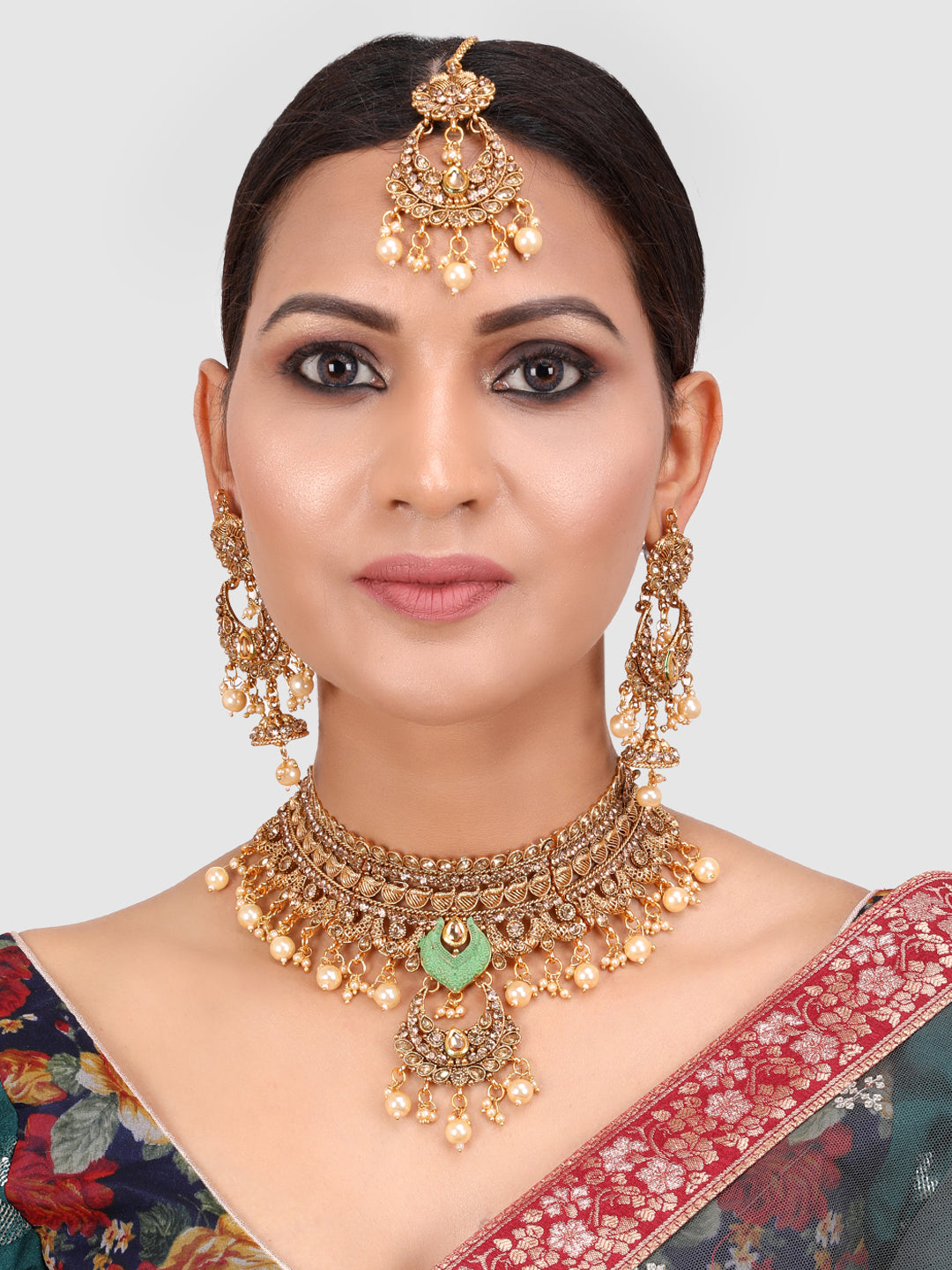 Gold-Plated Kundan-Studded Traditional Bridal Jewellery Set