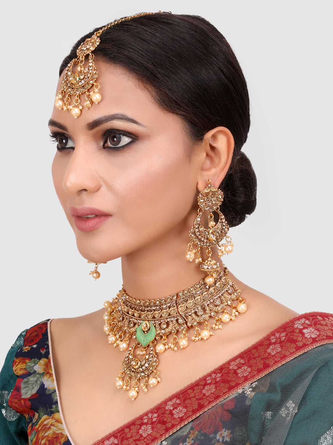 Gold-Plated Kundan-Studded Traditional Bridal Jewellery Set