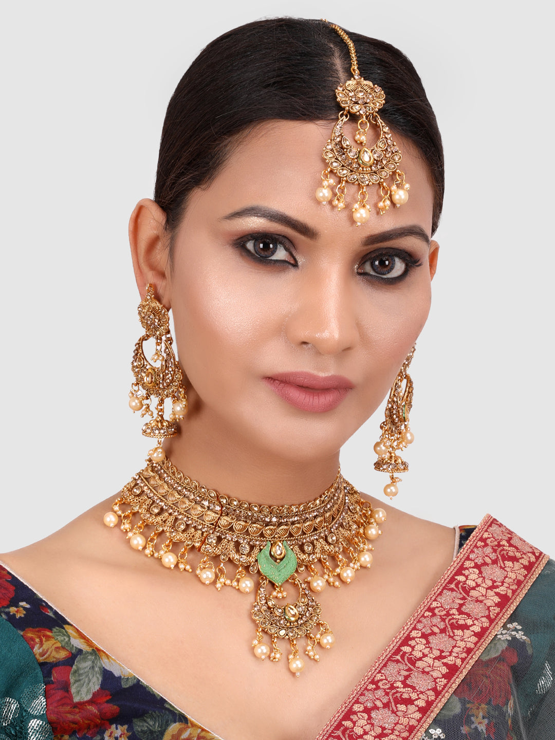 Gold-Plated Kundan-Studded Traditional Bridal Jewellery Set