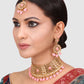 Woman Pink &Gold Plated Studded Choker Set with Floral Earring & Maangtika
