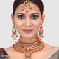 Gold-Plated Red & White Kundan-Studded & Pearl Beaded Vilandi Jewellery Set