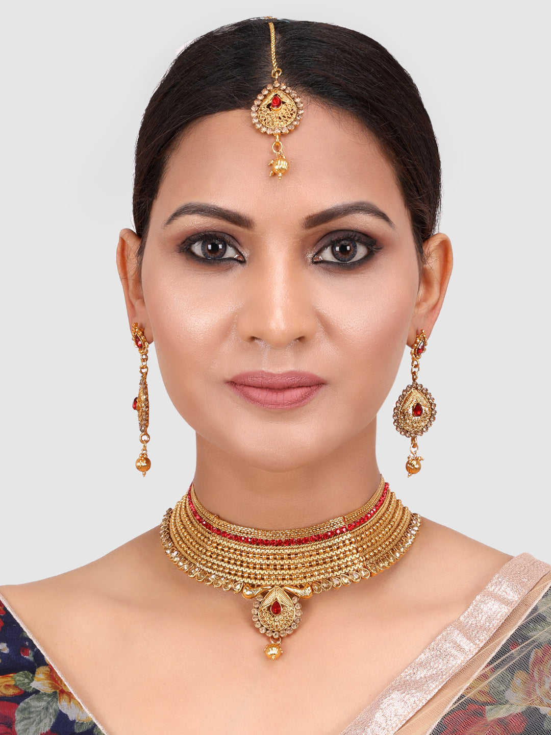 Gold-Plated Stone-Studded Traditional Jewellery Set