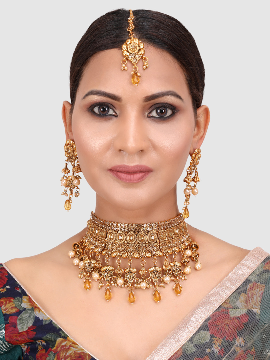 Gold Plated Bridal Stone Studded Jewellery Set