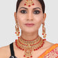 Gold Toned & Red Brass Gold Plated Choker Set With Earrings & Maangtika