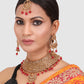 Women Red Gold-Plated Choker with Designer Jhumka Earring and Maangtika