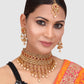 Gold-Plated Red & White Kundan-Studded & Pearl Beaded Vilandi Jewellery Set