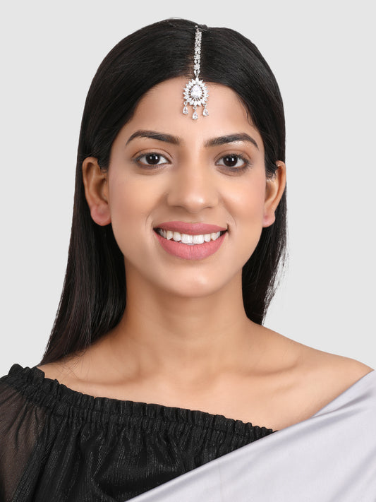 Silver-Plated AD Studded Maangtikka