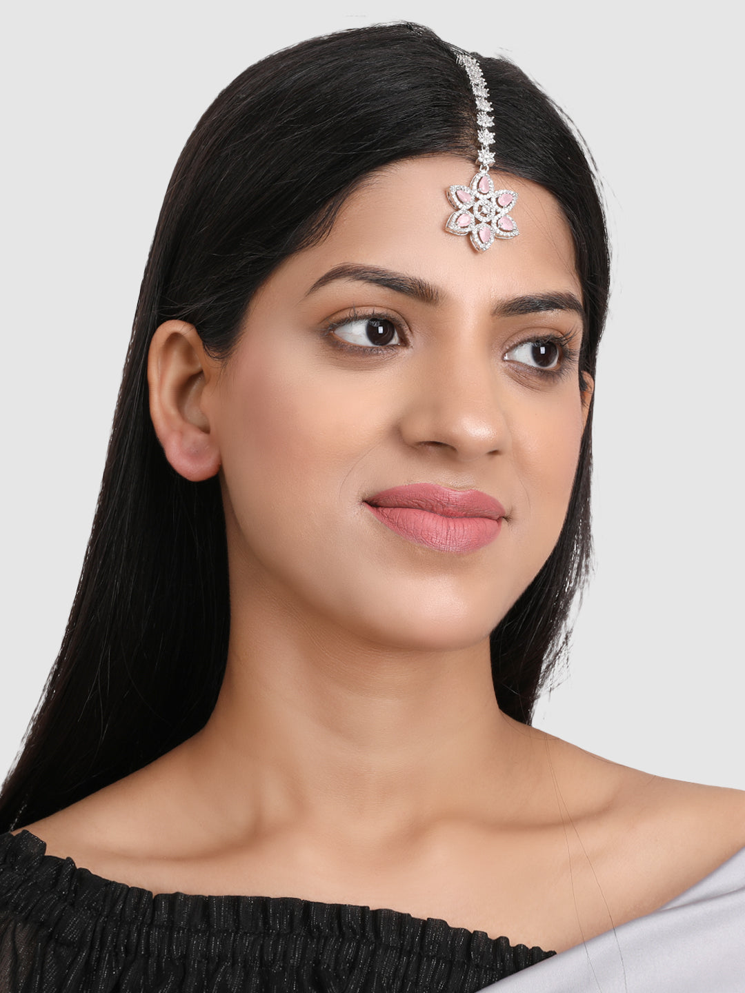 Women Silver-Plated AD-Studded Maang Tikka Head Jewellery