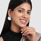 White Floral AD & Kundan Studded Rhodium Plated Stud Earrings