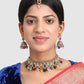 Gold-Plated White & Green Stone-Studded Jewellery Set