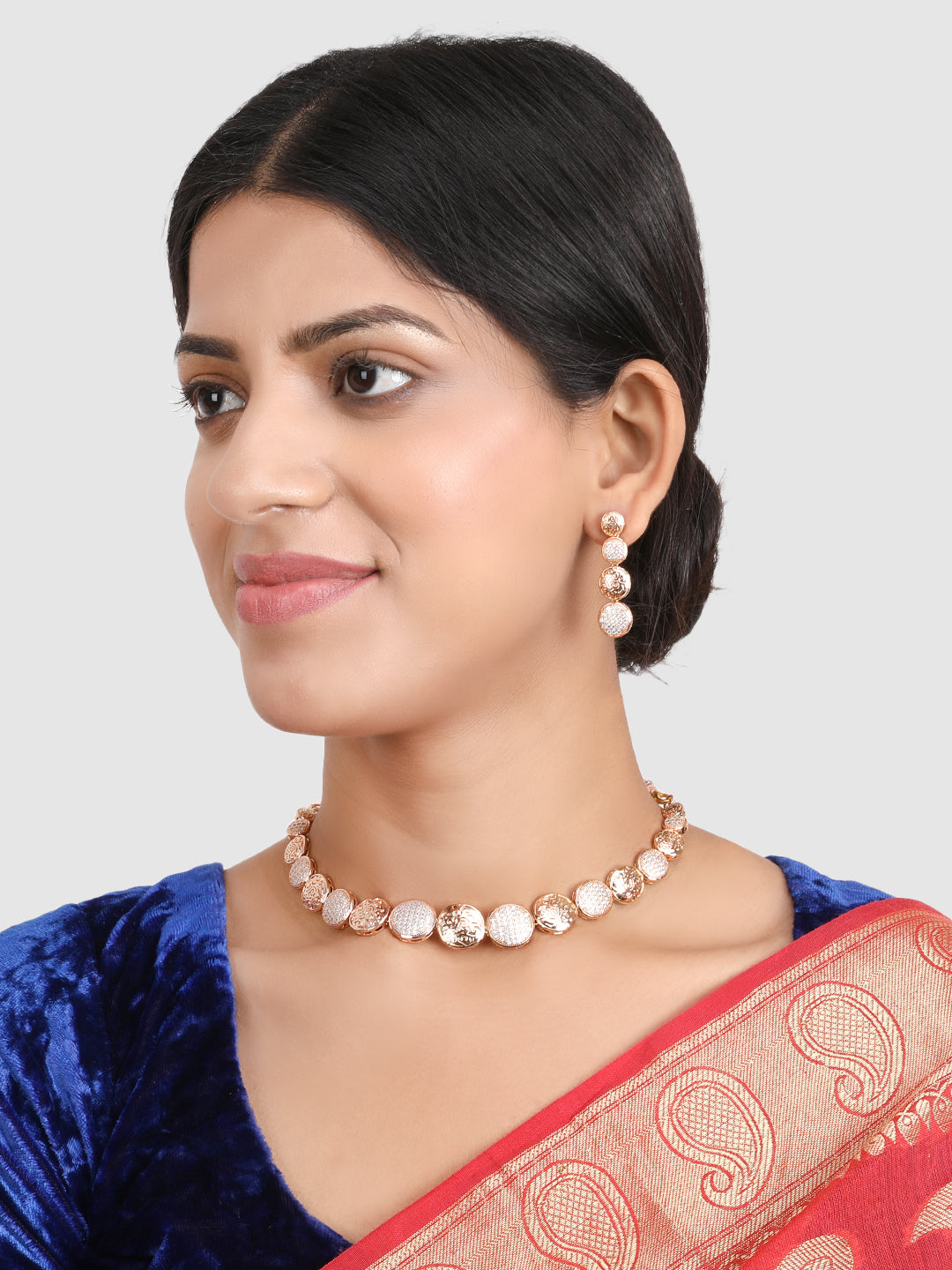Gold-Plated & White AD-Studded Jewellery Set