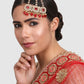 Gold-Plated Red & White Kundan-Studded & Beaded Handcrafted Jhumar Passa