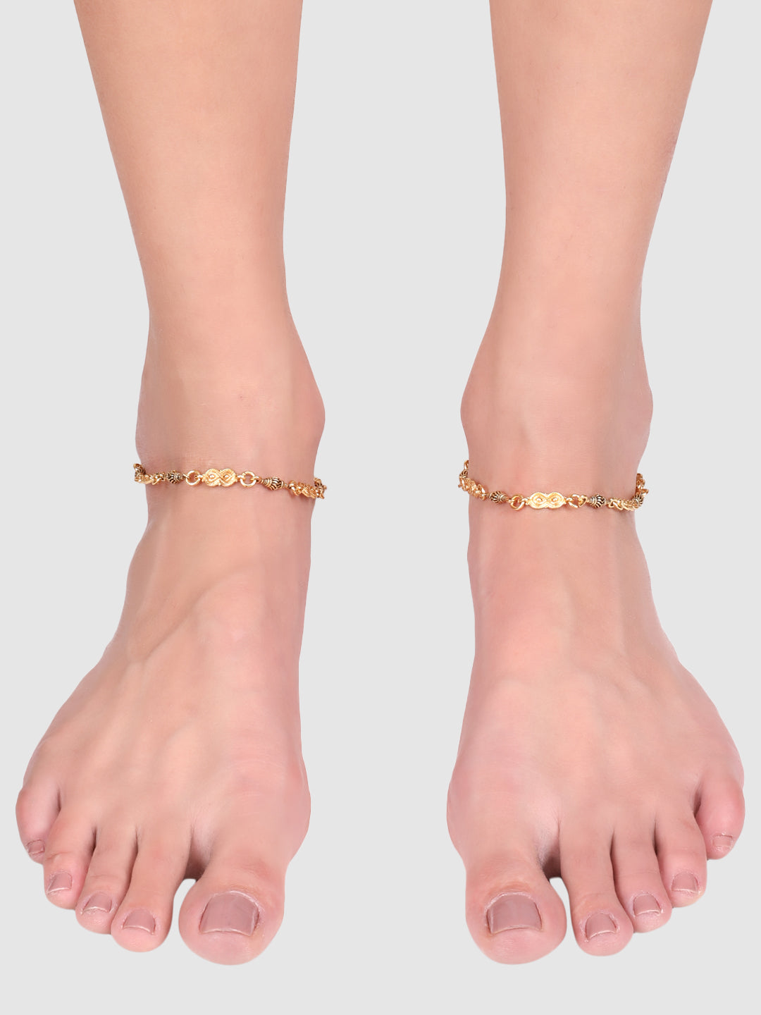 Set of 2 Gold Plated Cutwork & Enamelled Anklet