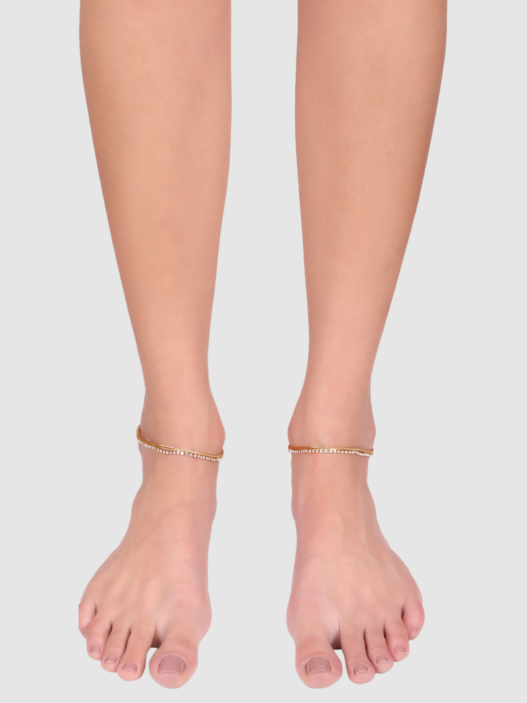 Set Of 2 Gold-Plated Stones-Studded Designer Anklets