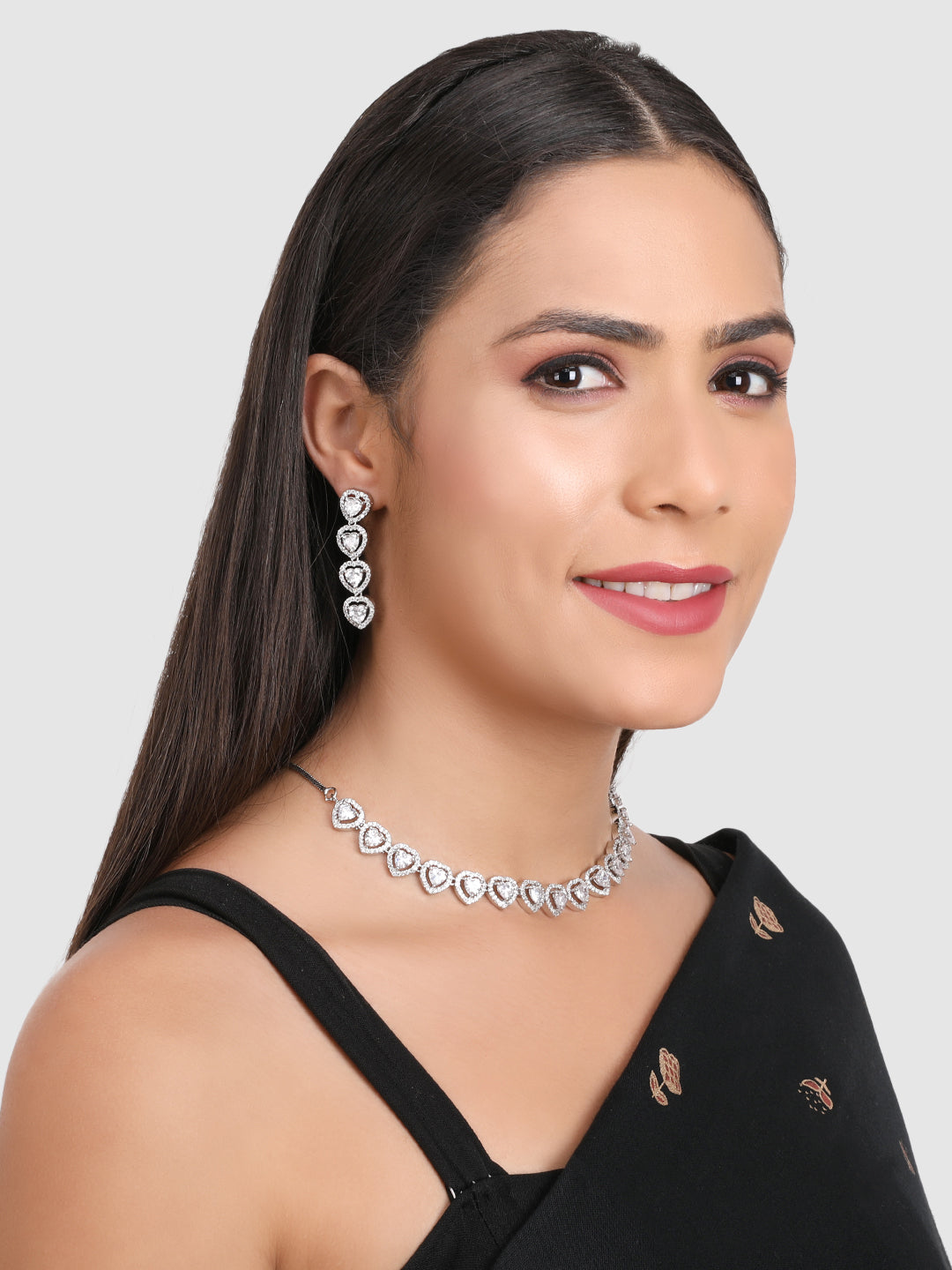 Silver Plated White AD Stone Studded Jewellery Set