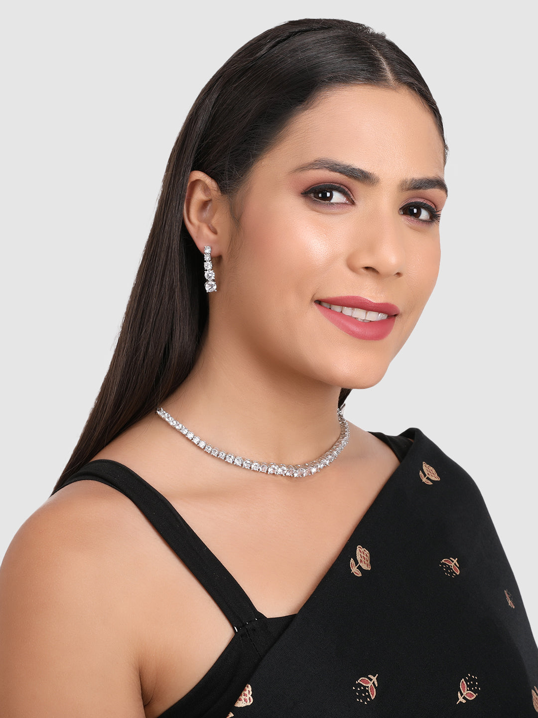 Silver-Toned AD Studded Jewellery Set