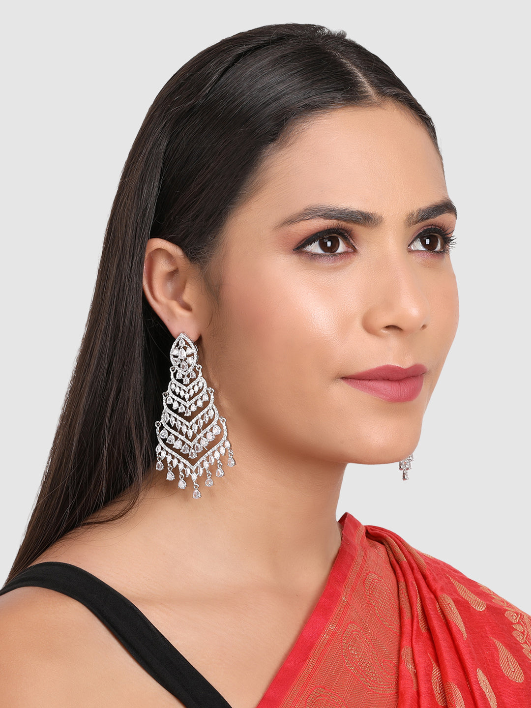 White & Silver-Plated Contemporary Drop Earrings