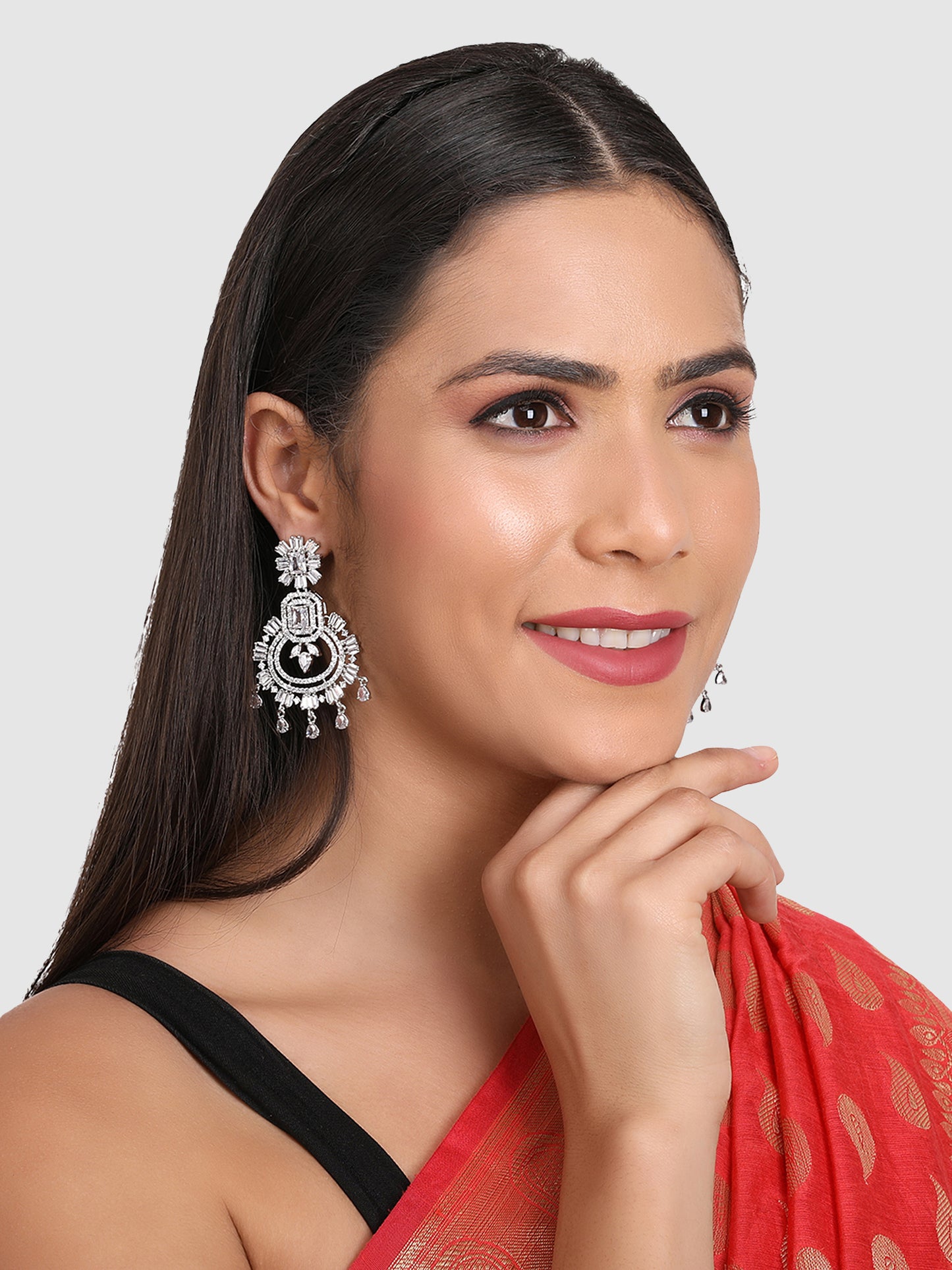 White & Silver Plated Quirky Chandbalis Earrings