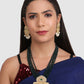 Gold-Plated Green Emerald Beaded & White Kundan Studded Jewellery Set