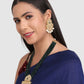 Gold-Plated Green Emerald Beaded & White Kundan Studded Jewellery Set