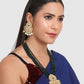 Gold-Plated Green Emerald Beaded & White Kundan Studded Jewellery Set