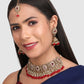 Gold-Plated Red Stone-Studded & Beaded Jewellery Set
