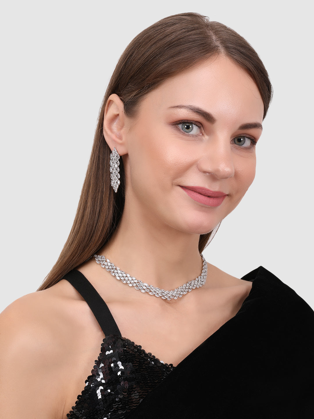 Silver-Plated White AD-Studded Handcrafted Jewellery Set