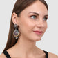 Silver-Toned Oxidized Contemporary Drop Earrings
