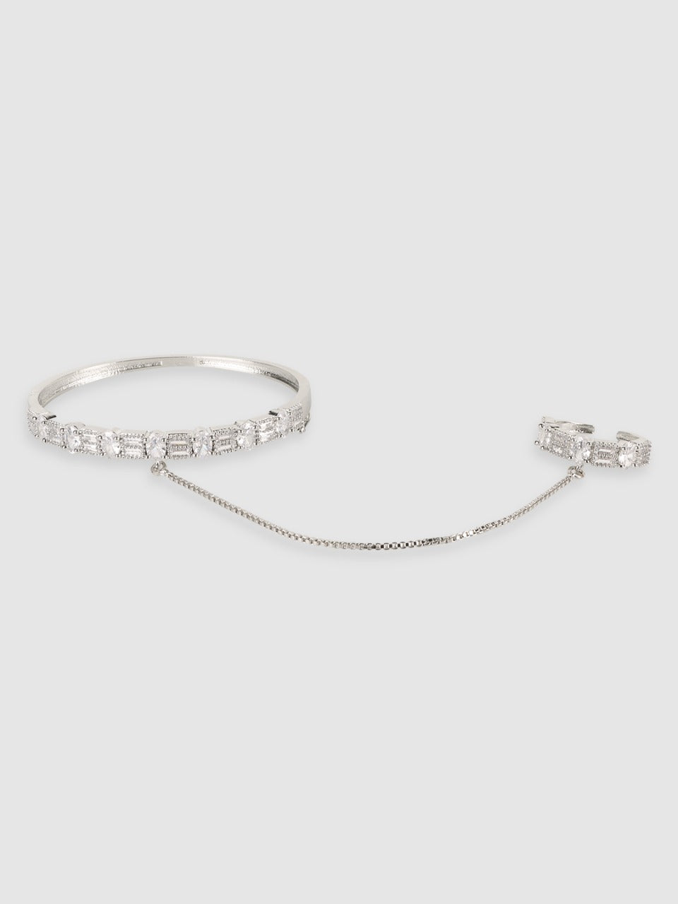Silver-Plated American Diamond Ring Bracelet