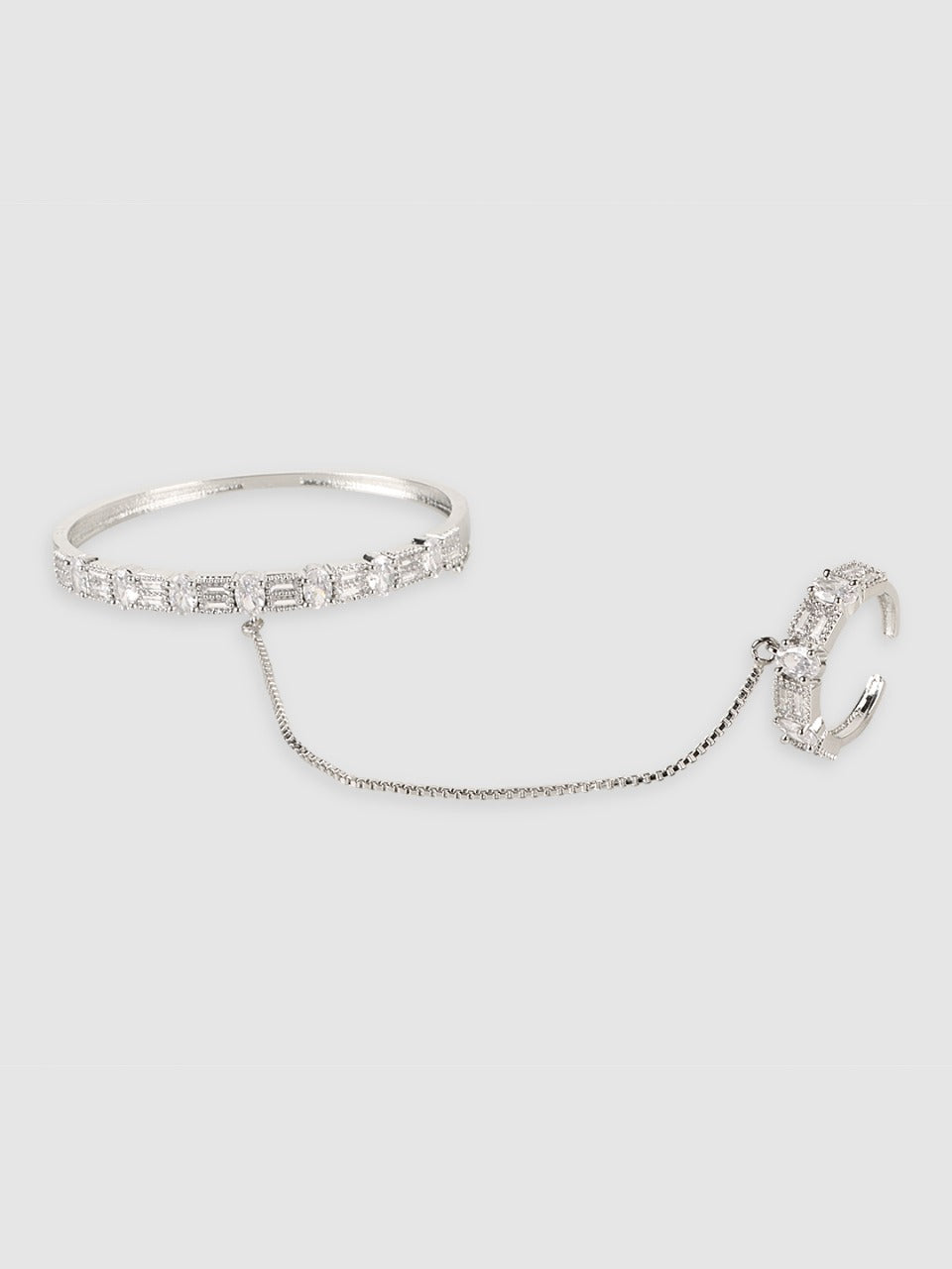 Silver-Plated American Diamond Ring Bracelet