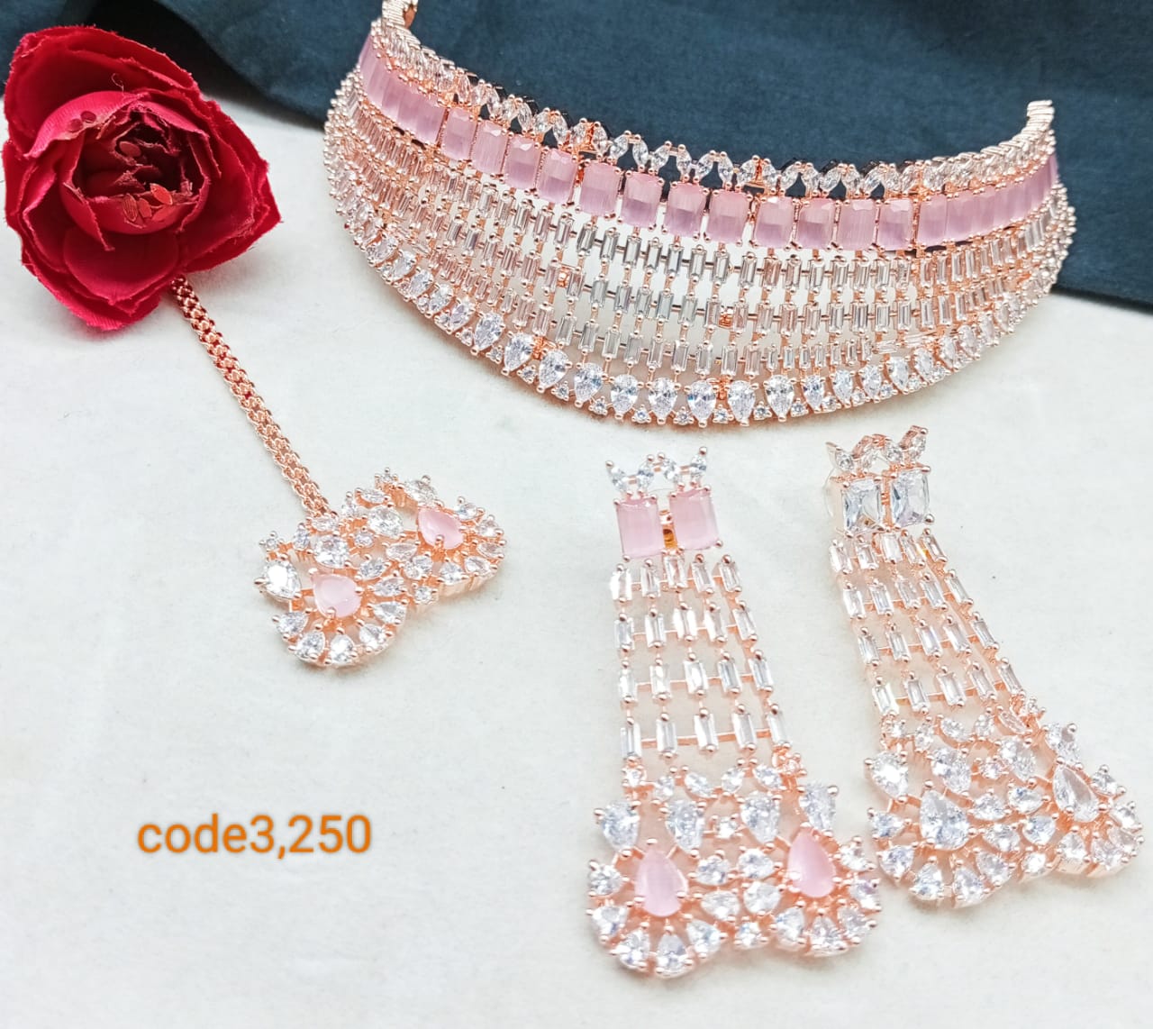 Elegant American Diamond Heavy Choker set with different colors