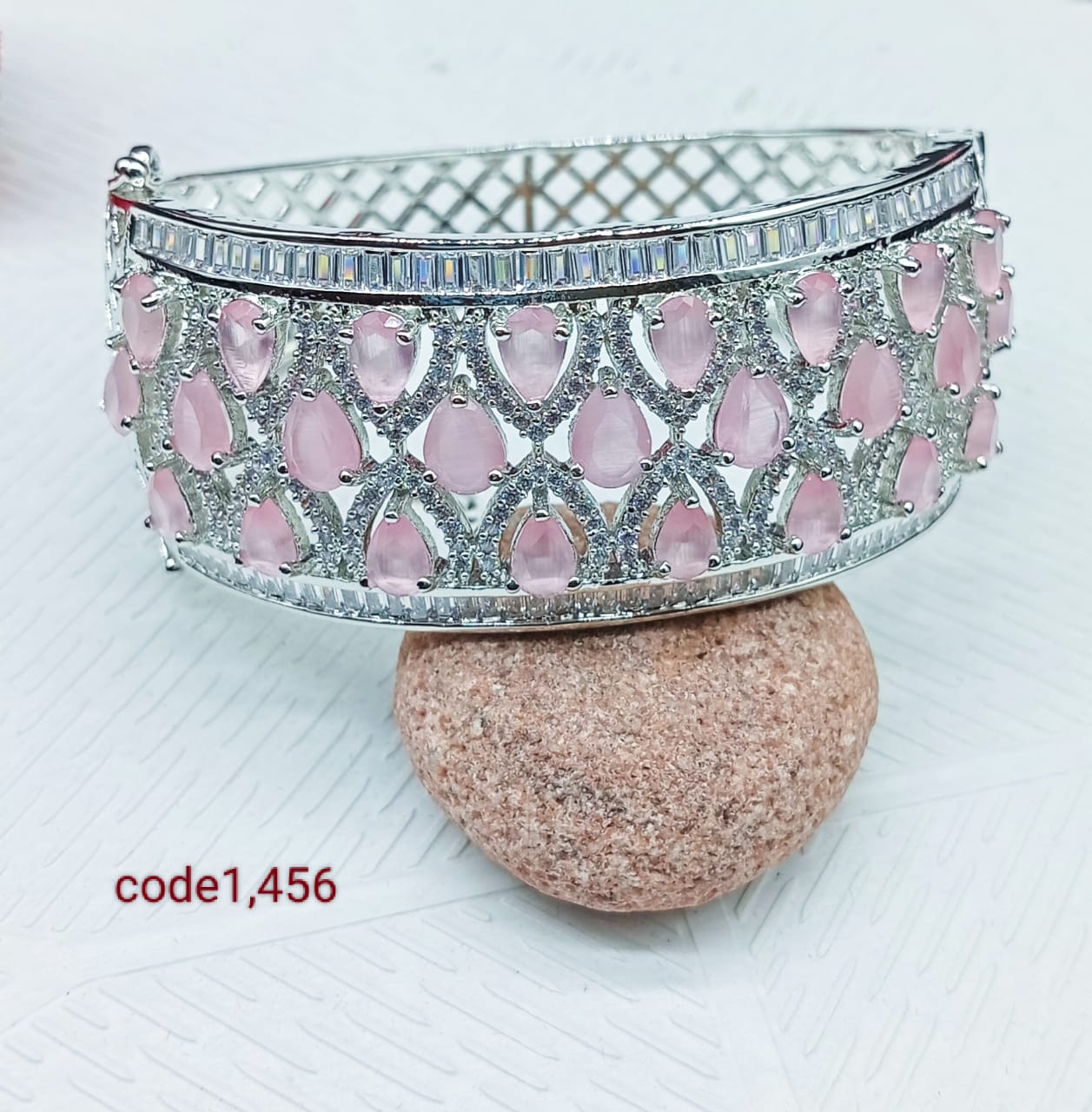 Pink and Silver American Diamond Bracelet
