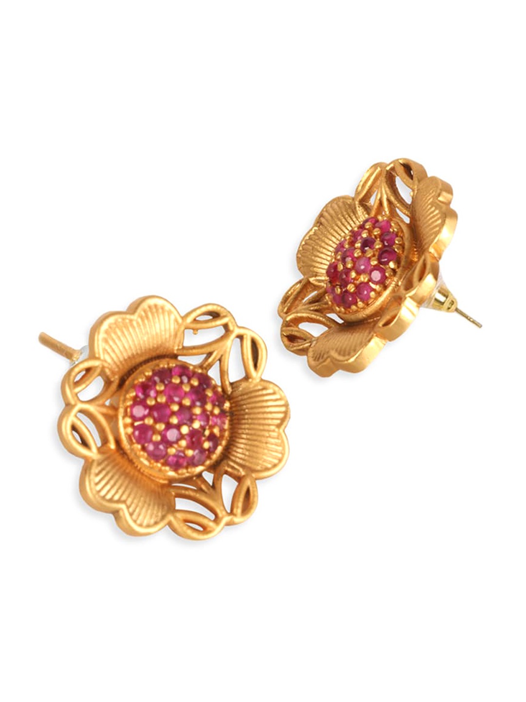 Gold-Plated & Pink Self Designer Floral Pendant & Earring Set