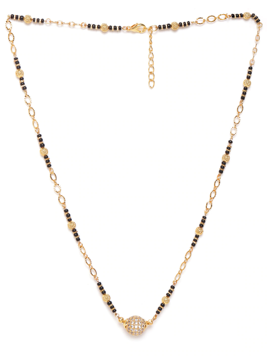 Black Gold-Plated Beaded & AD-Studded Mangalsutra