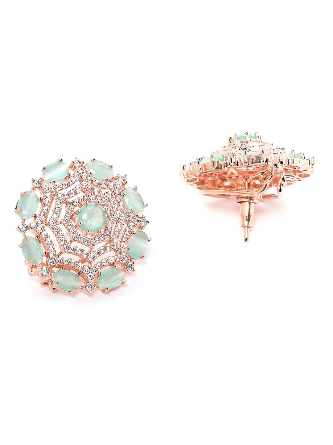 Sea Green Rose Gold-Plated Handcrafted Circular AD Studs